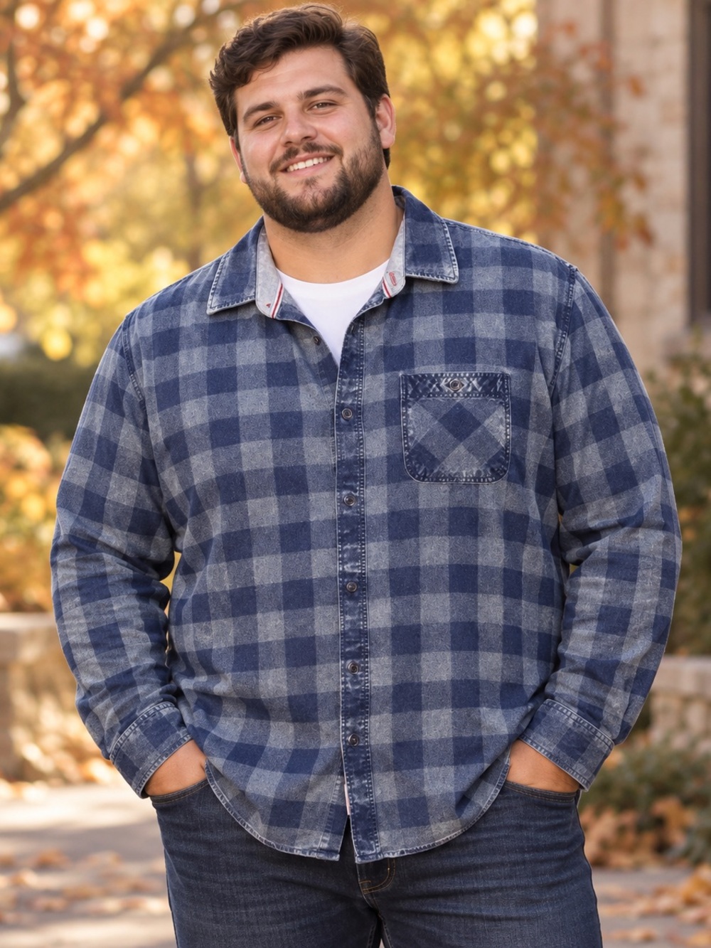 Flag & Anthem Mens 2XL Blue Buffalo Plaid Vintage Wash 100% Cotton Shirt